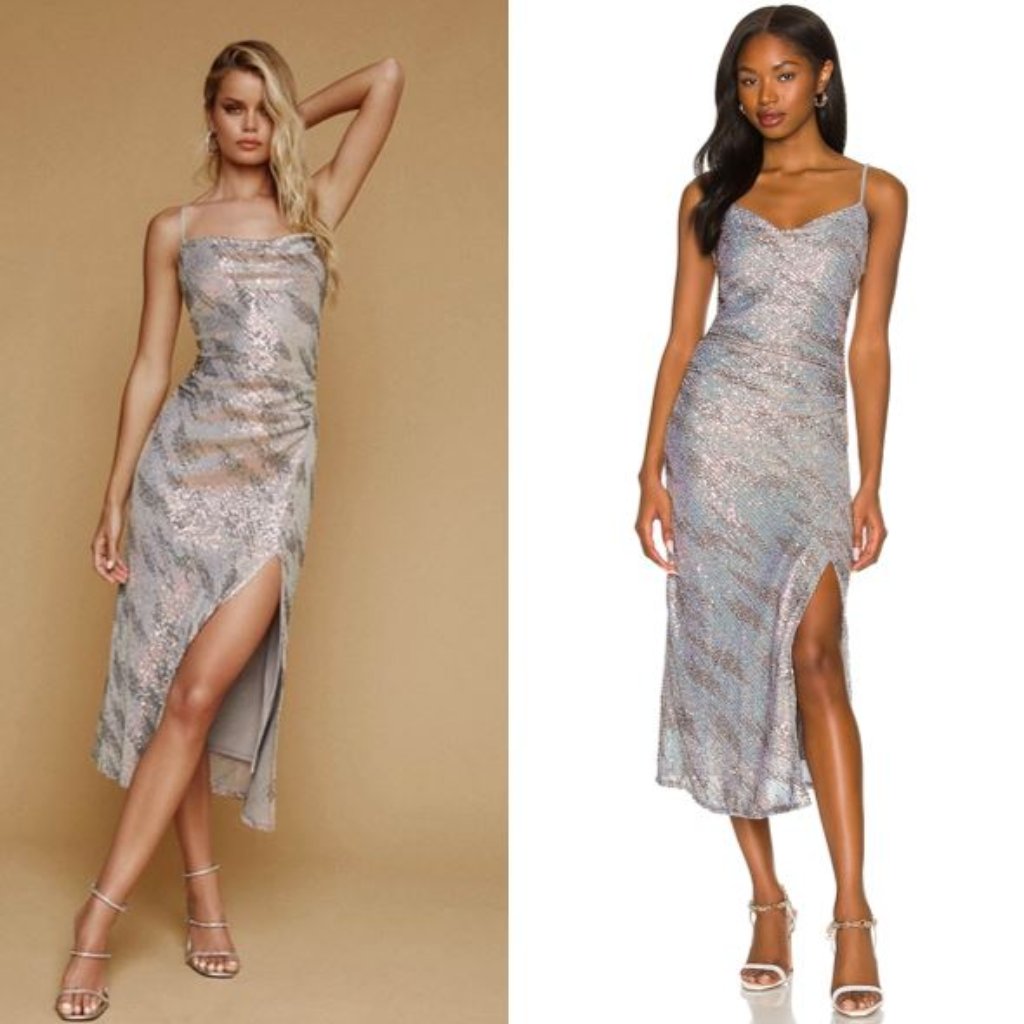 Astr The Label | New Hollywood Sequin Dress In Silver & Pink Multi Size L